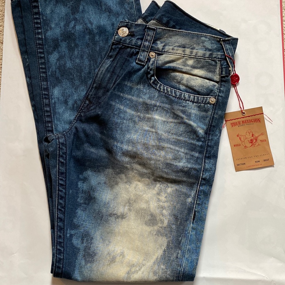 TRUE RELIGION MEN JEANS Style: Straight WFLPS Black Size 34 Color:Indigo Camo